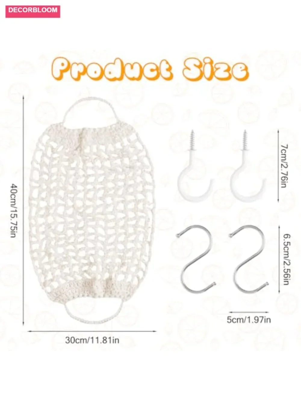 Handwoven Cotton Macrame Fruit Hammock with 4 Hooks Vegetable Storage